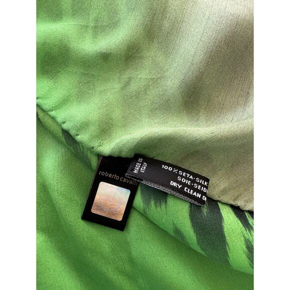 Roberto Cavalli Silk Scarf 35x35 Green Leopard Animal Print - Picture 5 of 5
